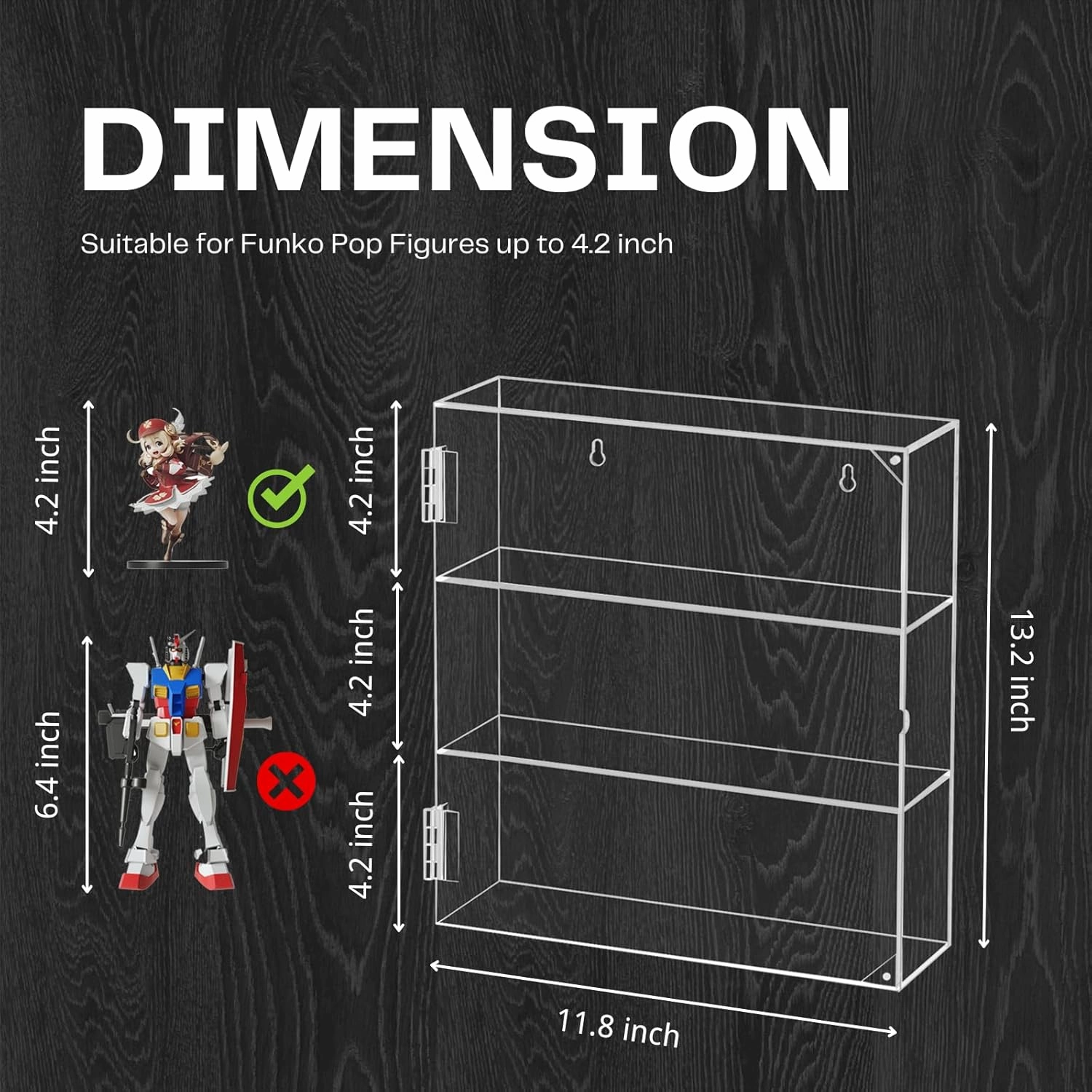 Acrylic Display Case - 3 Layer Clear Display Case for Funko Pop Action Figures - Wall Mounted or Desktop Dustproof Display Cabinet Shelf for Collectibles Mini Toys