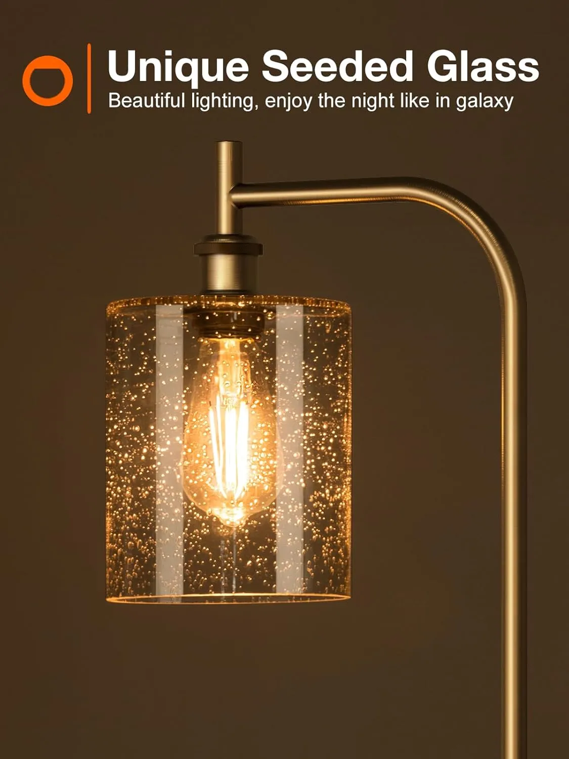addlon Floor Lamps for Living Room Bright Lighting with Seeded Glass lampshade, Modern Bright Floor Lamp with LED Bulbs Industrial Standing lamp for beroom, Tall Pole Lamps Office - Brass Gold