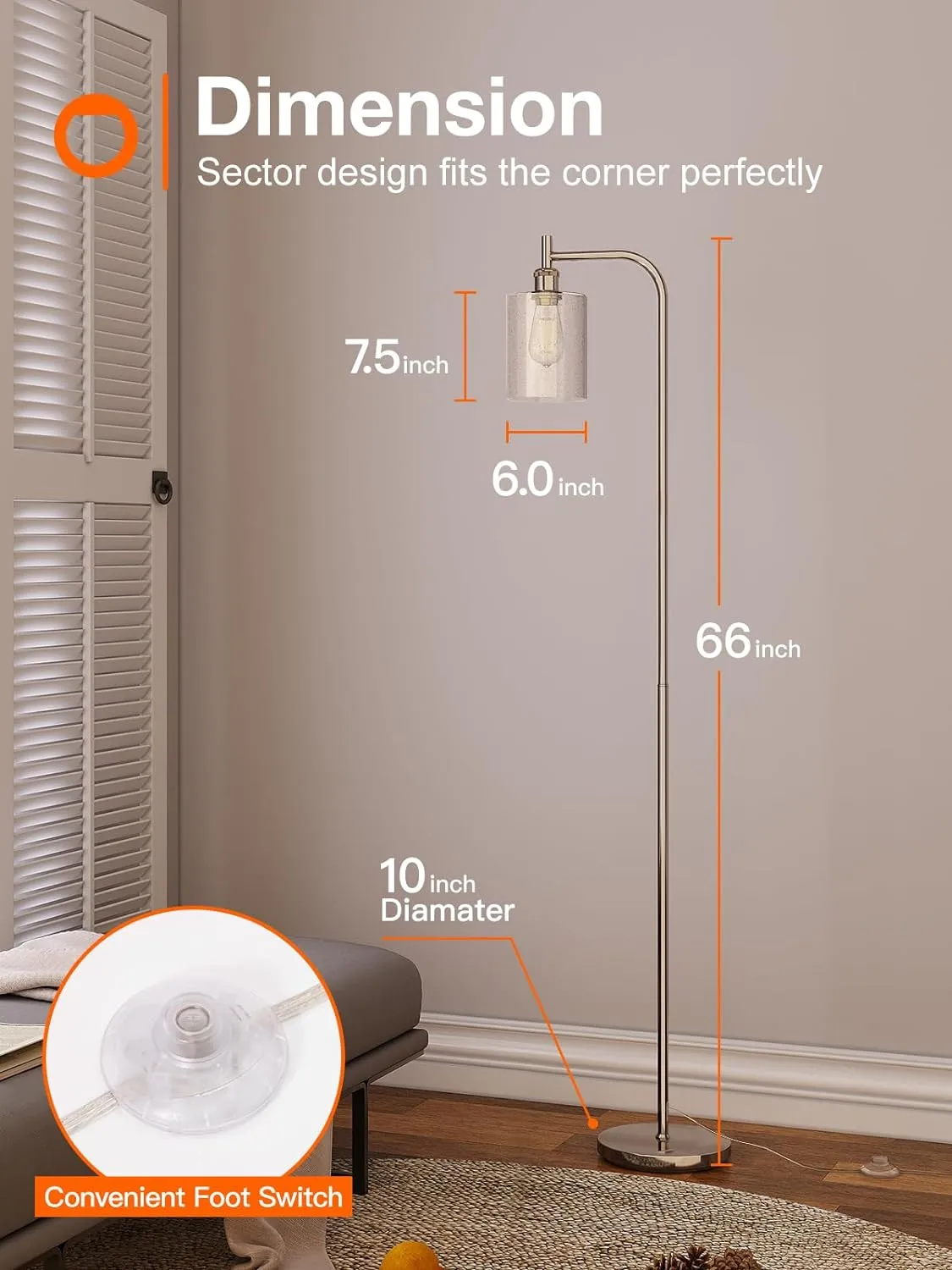 addlon Floor Lamps for Living Room Bright Lighting with Seeded Glass lampshade, Modern Bright Floor Lamp with LED Bulbs Industrial Standing lamp for beroom, Tall Pole Lamps Office - Brass Gold