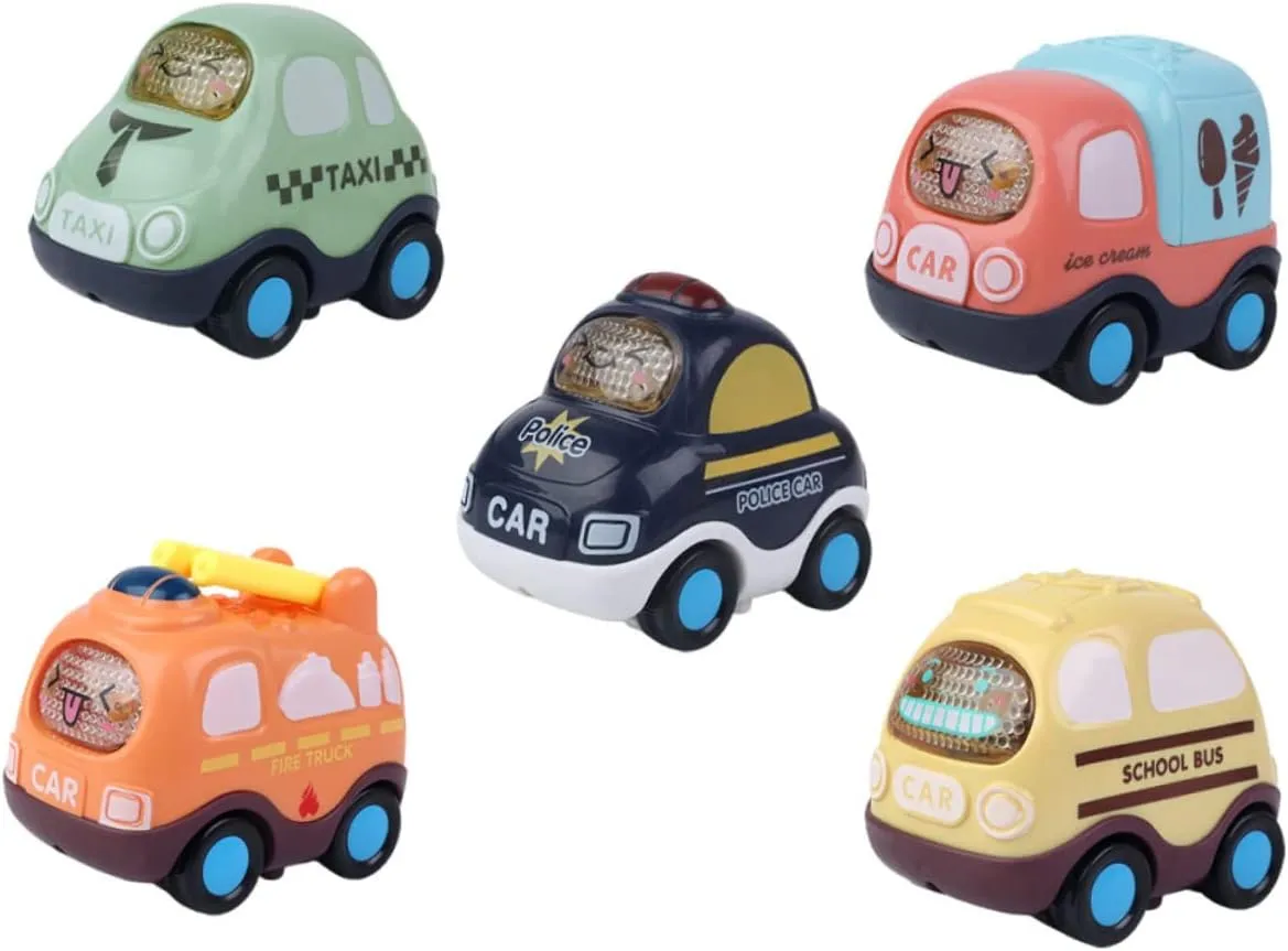 Adorable Cartoon Car Toys 5pcs Boys and Girls Inertia Car Playthings Non-Battery Safe for Children
