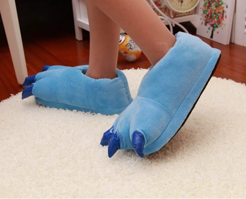 Adult Cute Plush Animal Paw Slippers Fuzzy Warm House Shoes