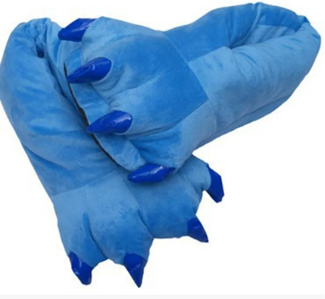 Adult Cute Plush Animal Paw Slippers Fuzzy Warm House Shoes