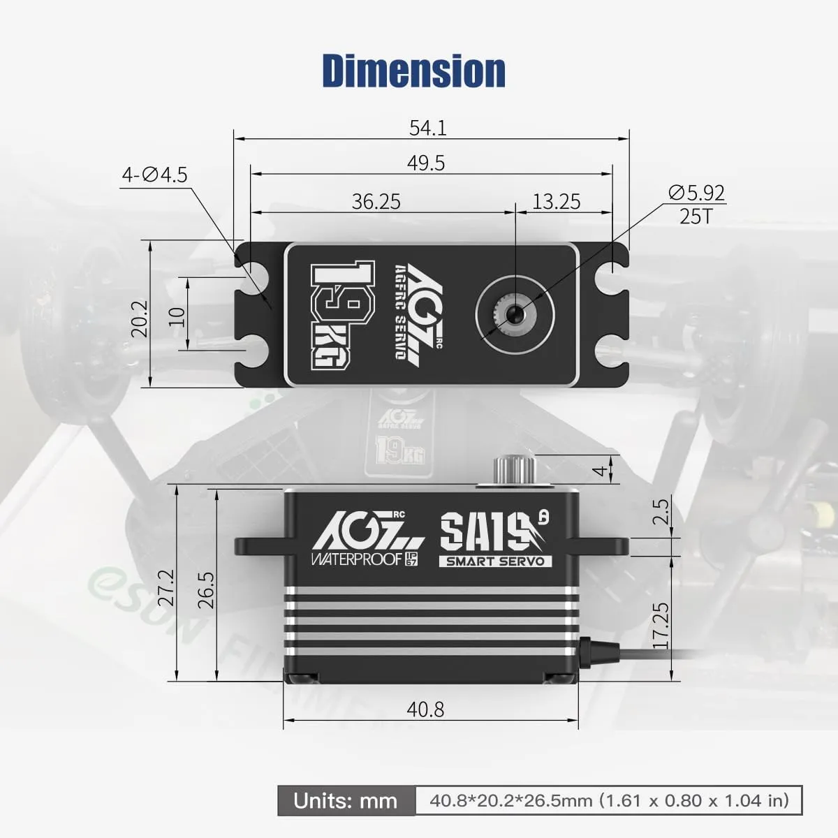 AGFRC 19KG Low-Profile Waterproof RC-Winch-Servo - 0.073s High Speed, Full CNC Metal Gear, Brushless Programmable Smart Servo with 25T Metal Winch Horn for 1/10 RC Cars, Crawlers (SA19 Winch)