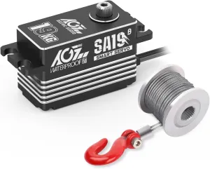 AGFRC 19KG Low-Profile Waterproof RC-Winch-Servo - 0.073s High Speed, Full CNC Metal Gear, Brushless Programmable Smart Servo with 25T Metal Winch Horn for 1/10 RC Cars, Crawlers (SA19 Winch)