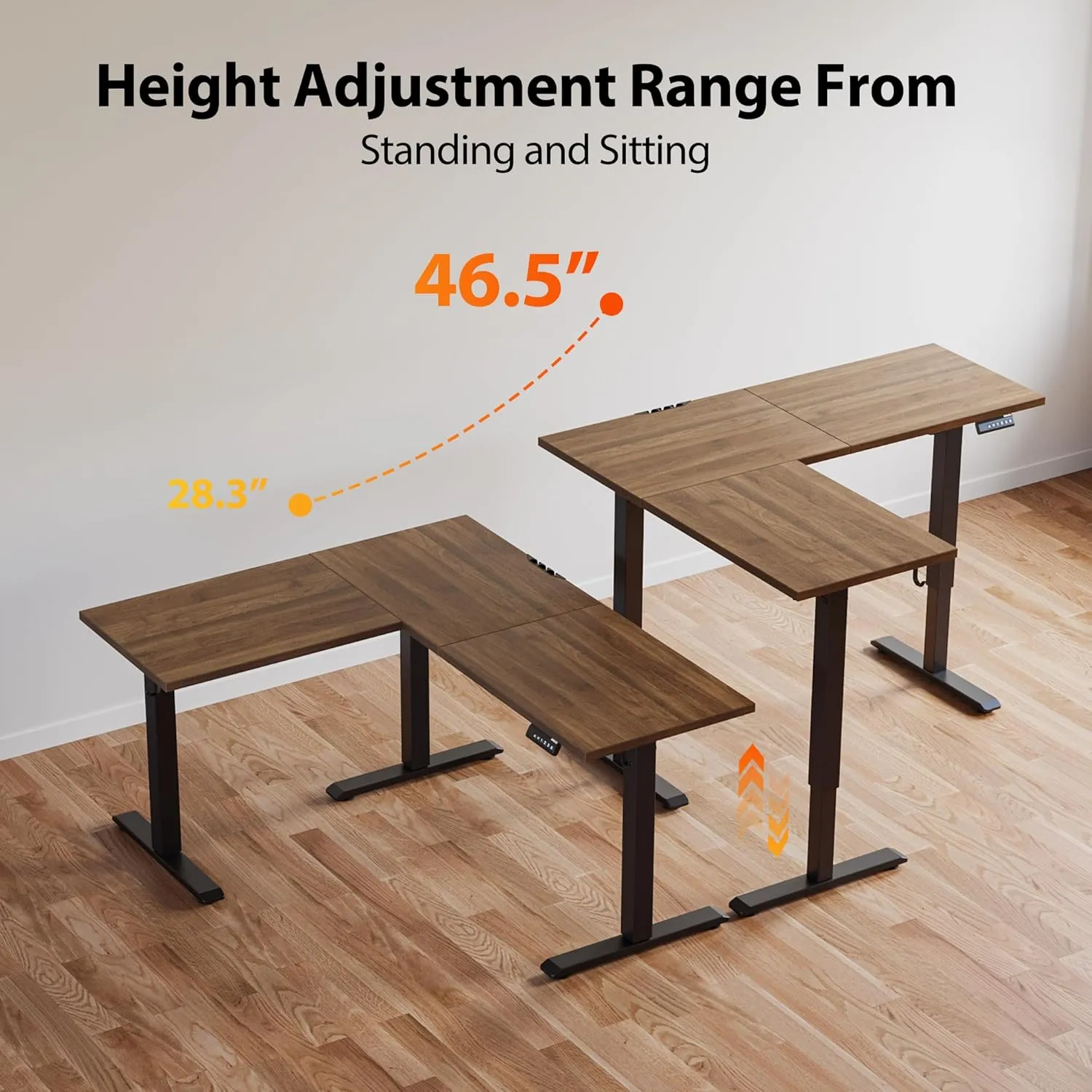 Agilestic 59 Inch L Shaped Standing Desk Adjustable Height, Electric Corner Standing Desk, Sit Stand Computer Table with Splice Board, Dark Walnut