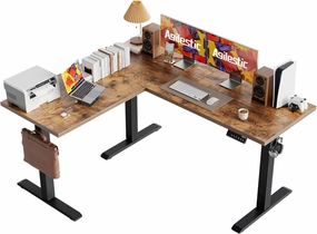 Agilestic 59 Inch L Shaped Standing Desk Adjustable Height, Electric Corner Standing Desk, Sit Stand Computer Table with Splice Board, Rustic Brown