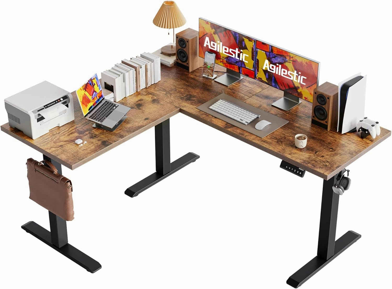 Agilestic 59 Inch L Shaped Standing Desk Adjustable Height, Electric Corner Standing Desk, Sit Stand Computer Table with Splice Board, Rustic Brown