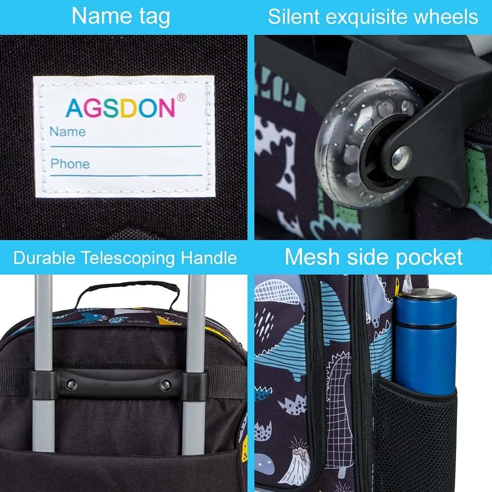 AGSDON Kids Luggage for Boys Girls, Cute Rolling Wheels Suitcase for Children Toddler