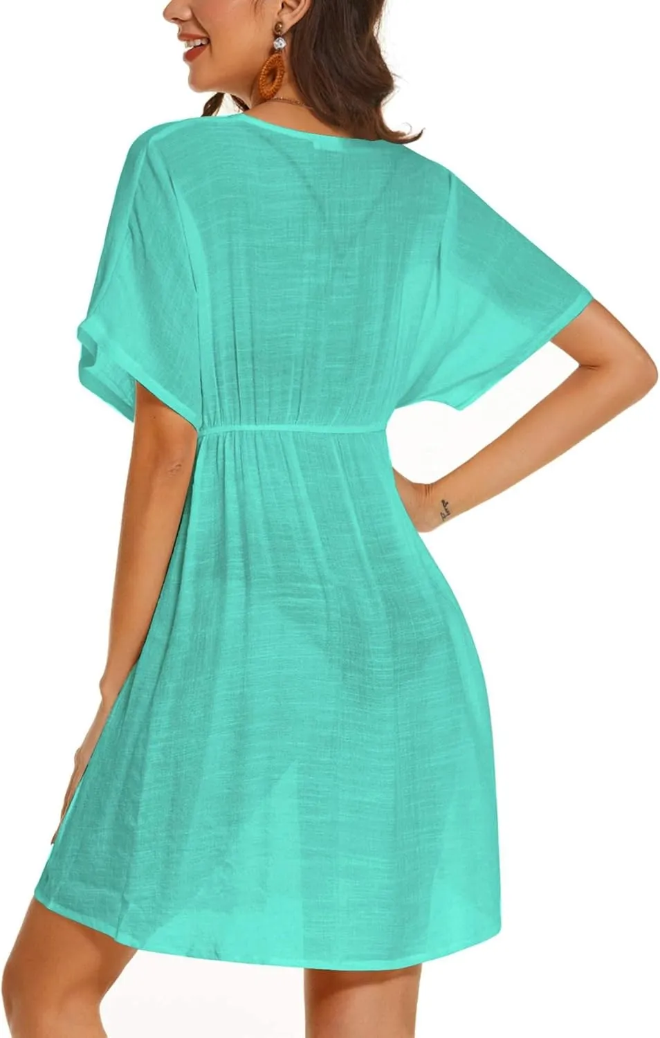 AI'MAGE Swimsuit Cover Ups Women's Bathing Suit V Neck Ruffle Sleeve Soft Coverups Dress S-XXL