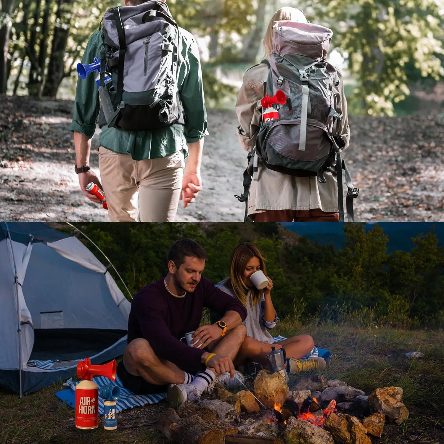 Air Horns for Safety 1.4oz, Boat Horn with Powerful Sound (120 dB) Heard from 1/2 Mile away, Bear Horn to Scare Bears (Blue, 2 Pack)