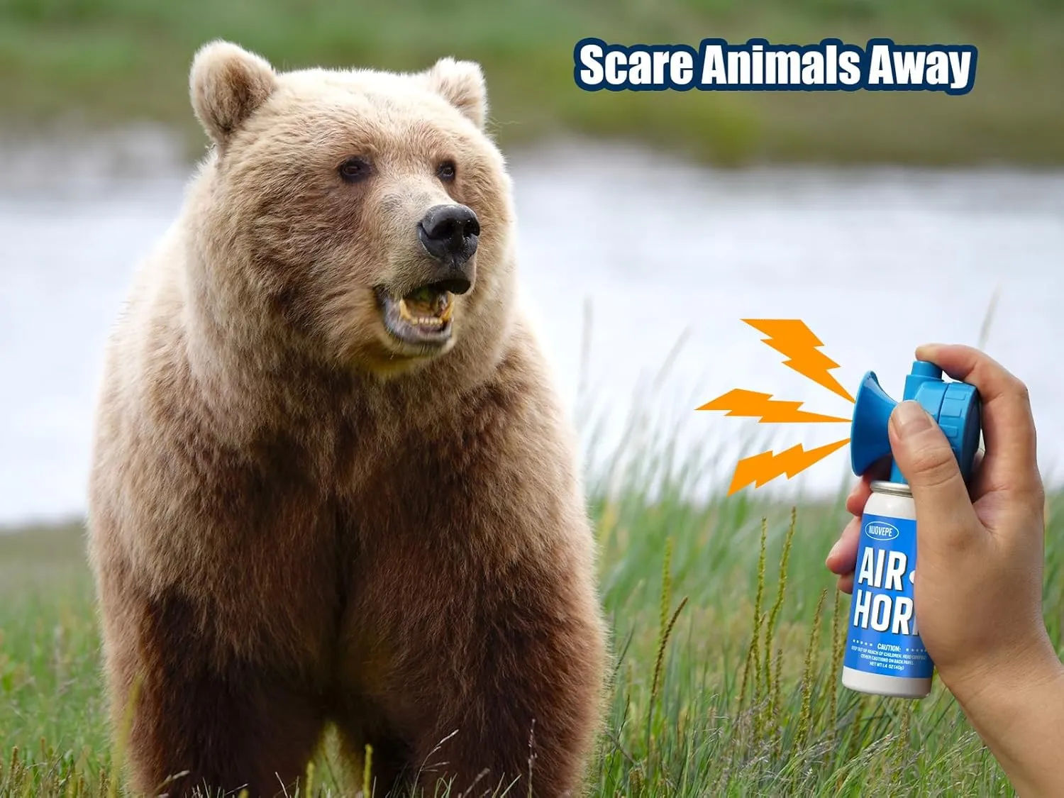 Air Horns for Safety 1.4oz, Boat Horn with Powerful Sound (120 dB) Heard from 1/2 Mile away, Bear Horn to Scare Bears (Blue, 2 Pack)