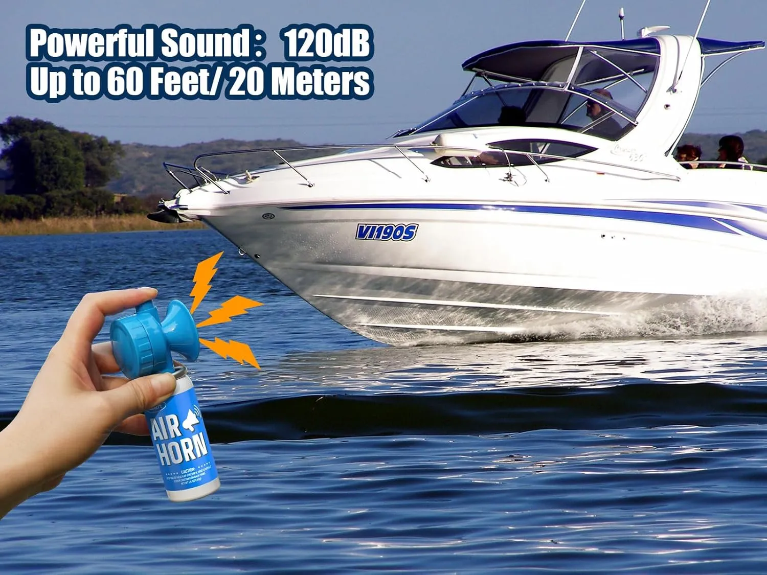 Air Horns for Safety 1.4oz, Boat Horn with Powerful Sound (120 dB) Heard from 1/2 Mile away, Bear Horn to Scare Bears (Blue, 2 Pack)