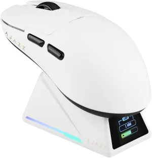 AJ159 APEX Wireless Mouse, Lightweight Gaming Mice, with Magnetic Charging Design and Display Screen, 30000 DPI, PAW3950 Sensor, BT/2.4G/Wired Connection, 400mAh Battery (White)