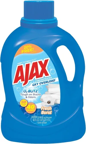 Ajax Oxy Overload Liquid Laundry Detergent, 60 Fl Oz, Fresh Burst Scent, Concentrated Stain Fighter, Quick-Dissolving, All-Machine Compatible