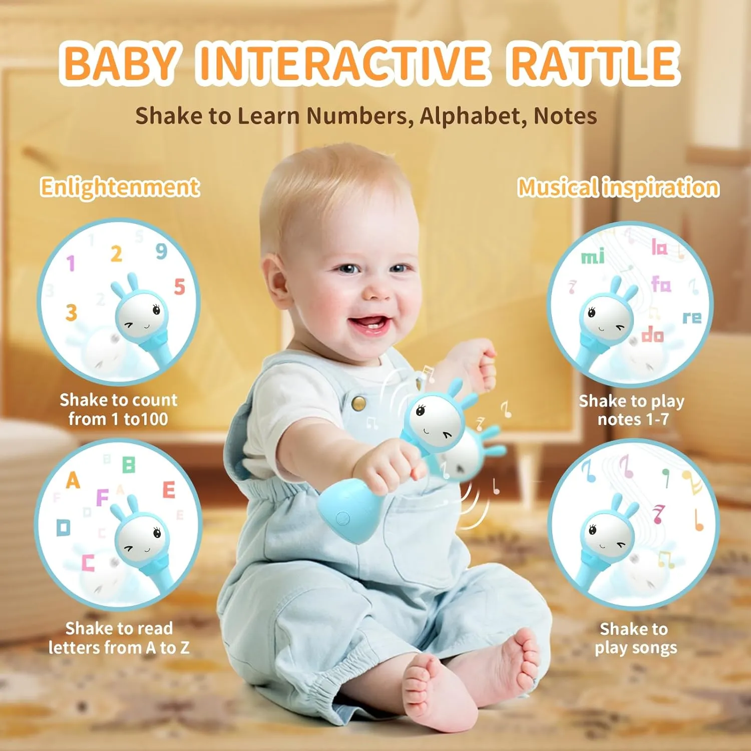alilo Yoyo Talking Bunny Baby Singing Musical Rattle, Mimicking Toys Repeats What You Say, Preloaded 90  Audio Content, ABC/Number/Notes Learning Toys for Toddlers Infant Newborn Boy Girl Gifts
