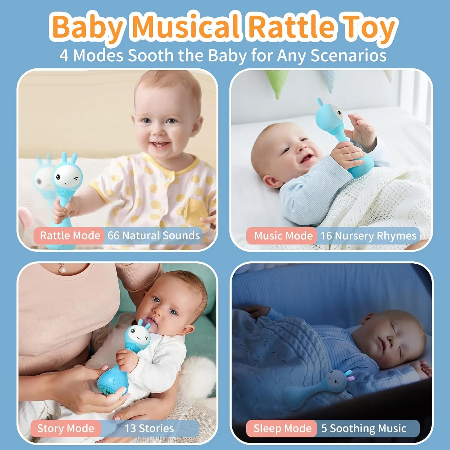 alilo Yoyo Talking Bunny Baby Singing Musical Rattle, Mimicking Toys Repeats What You Say, Preloaded 90  Audio Content, ABC/Number/Notes Learning Toys for Toddlers Infant Newborn Boy Girl Gifts
