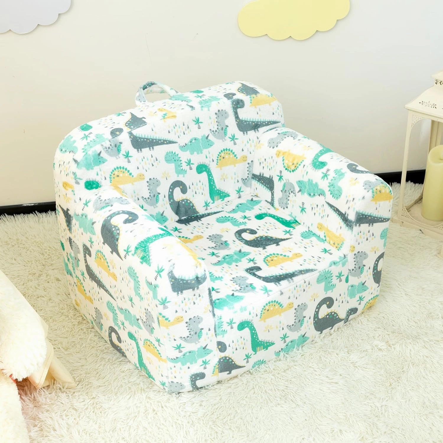ALIMORDEN Kids Ultra-Soft Snuggle Foam Filled Chair, Single Cuddly Sofa for Boys and Girls, Dinosaur