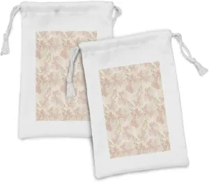 Ambesonne Botanical Fabric Pouch Set of 2, Birds on Branches and Blooming Vintage Flowers, Small Drawstring Bag for Toiletries Masks and Favors, 9" x 6", Blush Peach