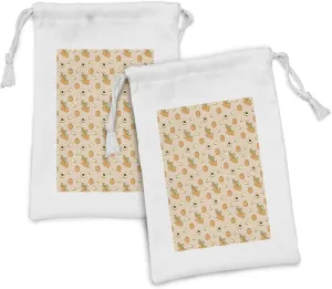 Ambesonne Fruits Fabric Pouch Set of 2, Whole and Half Peach Images and Small Leaves in Cartoon Style on Blush Background, Small Drawstring Bag for Toiletries Masks and Favors, 9" x 6", Multicolor