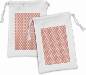 Ambesonne Abstract Fabric Pouch Set of 2, Repetitive 4 Leaf Flower Shapes in Summer Pastel Tones Blossoms Print, Small Drawstring Bag for Toiletries Masks and Favors, 9" x 6", Coral Blush and White