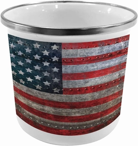 Ambesonne American Flag Metal Camping Cup, Royalty Flag Textured US Backdrop on Damaged Board Plate Design Artwork Print, Stainless Steel Mug for Indoor and Outdoor Activities, Red Grey