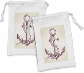 Ambesonne Anchor Fabric Pouch Set of 2, Realistic Hand Drawn Sketch Marine Vintage Design Sails Yacht Boat Cruise, Small Drawstring Bag for Toiletries Masks and Favors, 9" x 6", Dark Mauve Cream