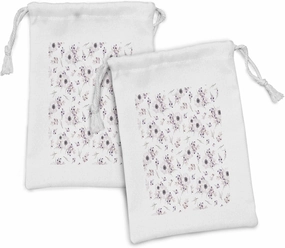 Ambesonne Anemone Flower Fabric Pouch Set of 2, Shabby Form Spring Pattern Blossoming Bridal Bouquets Romantic, Small Drawstring Bag for Toiletries Masks and Favors, 9" x 6", Pale Pink Purple Lilac