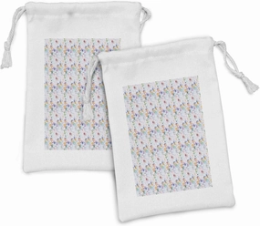 Ambesonne Birdhouse Fabric Pouch Set of 2, Colorful Sketch of Feathered Creature Nest Print Repetition, Small Drawstring Bag for Toiletries Masks and Favors, 9" x 6", Pale Mauve Multicolor