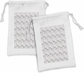 Ambesonne Botanic Fabric Pouch Set of 2, Floral Pattern of Leaves Doodle Flourishing Blossoms Bushes Herbs, Small Drawstring Bag for Toiletries Masks and Favors, 9" x 6", Mauve Taupe and Blue Grey