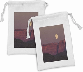 Ambesonne Celestial Fabric Pouch Set of 2, Full Moon over Canyons Wild Nature Photo, Small Drawstring Bag for Toiletries Masks and Favors, 9" x 6", Mauve Taupe Pale Maroon