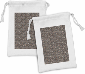 Ambesonne Christmas Fabric Pouch Set of 2, Continuous Pattern Xmas Related Elements Ornaments and Candles, Small Drawstring Bag for Toiletries Masks and Favors, 9" x 6", Dark Mauve and Multicolor