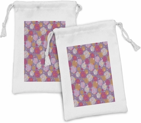 Ambesonne Floral Fabric Pouch Set of 2, Illustration of Flowers and Hearts in Spring Colors Blooming Feels, Small Drawstring Bag for Toiletries Masks and Favors, 9" x 6", Mauve Orange