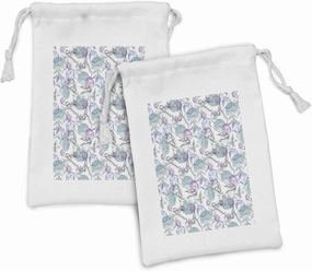 Ambesonne Floral Fabric Pouch Set of 2, Peonies Leaves Flower Sketch Style Motifs on Plain Background Pattern, Small Drawstring Bag for Toiletries Masks and Favors, 9" x 6", White Lilac Azure Blue