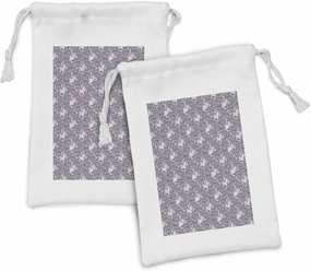 Ambesonne Floral Fabric Pouch Set of 2, Vintage Style Bindweed Flower Bells Natural and Scented Elements, Small Drawstring Bag for Toiletries Masks and Favors, 9" x 6", Petrol Blue Mauve