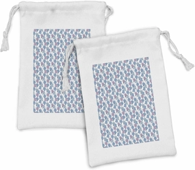 Ambesonne Flower Fabric Pouch Set of 2, Delicate Pastel Spring Trill Bindweeds, Small Drawstring Bag for Toiletries Masks and Favors, 9" x 6", Blue Grey Mauve