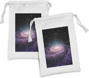 Ambesonne Galaxy Fabric Pouch Set of 2, Spiral Galaxy in Outer Space Andromeda Nebula Star Dust Universe Astronomy Print, Small Drawstring Bag for Toiletries Masks and Favors, 9" x 6", Mauve Black