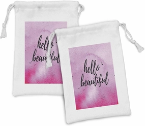 Ambesonne Hello Fabric Pouch Set of 2, Romantic Phrase with Hand Lettering and Color Splashes on Backdrop, Small Drawstring Bag for Toiletries Masks and Favors, 9" x 6", Lilac Magenta Black