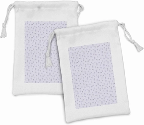 Ambesonne Hydrangea Fabric Pouch Set of 2, Soulful Spring Nature Theme with Small and Single Blossoms, Small Drawstring Bag for Toiletries Masks and Favors, 9" x 6", Purple Grey Pale Mauve