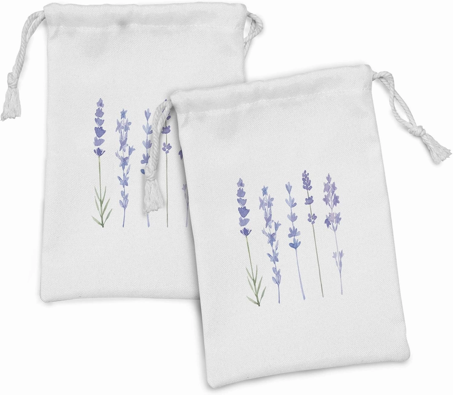 Ambesonne Lavender Fabric Pouch Set of 2, Watercolor Florist Art Style Herbs Fresh Rural Field Gardening Theme, Small Drawstring Bag for Toiletries Masks and Favors, 9" x 6", Lavender Lilac and Green