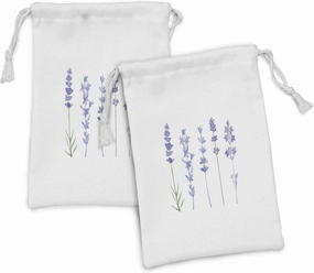 Ambesonne Lavender Fabric Pouch Set of 2, Watercolor Florist Art Style Herbs Fresh Rural Field Gardening Theme, Small Drawstring Bag for Toiletries Masks and Favors, 9" x 6", Lavender Lilac and Green