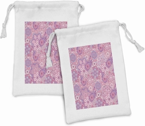 Ambesonne Mauve Fabric Pouch Set of 2, Orient Bohemian Paisley Pattern Floral Folkloric Design, Small Drawstring Bag for Toiletries Masks and Favors, 9" x 6", Dried Rose Pink