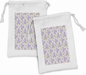 Ambesonne Mauve Fabric Pouch Set of 2, Retro Style Floral Petals Love Natural Beauty Nostalgic Soft Plants Artwork, Small Drawstring Bag for Toiletries Masks and Favors, 9" x 6", Violet Purple