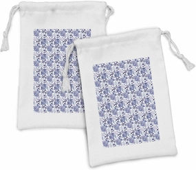 Ambesonne Paisley Fabric Pouch Set of 2, Boho Leaves in Pastel Tones Curved Tulip Florets Essence Folk Design, Small Drawstring Bag for Toiletries Masks and Favors, 9" x 6", Mauve Violet Blue