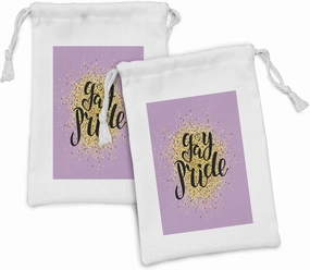 Ambesonne Pride Fabric Pouch Set of 2, Golden Yellow Tones Dots on Lilac with Cursive Gay Pride Lettering, Small Drawstring Bag for Toiletries Masks and Favors, 9" x 6", Lilac Multicolor