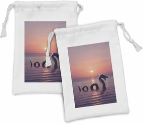 Ambesonne Sea Monster Fabric Pouch Set of 2, Vertical Photo of Loch Ness with an Open Mouth, Small Drawstring Bag for Toiletries Masks and Favors, 9" x 6", Mauve Multicolor