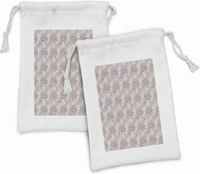 Ambesonne Spring Fabric Pouch Set of 2, Summer Field Farm Flowers Blooms Daisies Leaves Lilac Tulips Art Print, Small Drawstring Bag for Toiletries Masks and Favors, 9" x 6", Lilac Blue and White