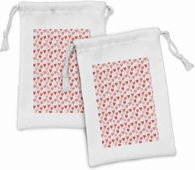 Ambesonne Vintage Valentine Fabric Pouch Set of 2, Irregular Order Outline Simple and Polka Dotted Hearts, Small Drawstring Bag for Toiletries Masks and Favors, 9" x 6", Coral Blush