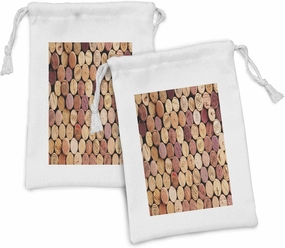 Ambesonne Wine Fabric Pouch Set of 2, Random Selection of Used Wine Corks Vintage Quality Gourmet Taste Liquor, Small Drawstring Bag for Toiletries Masks and Favors, 9" x 6", Mustard Mauve Maroon