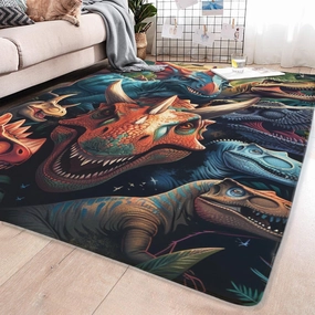 Ancient Nature Prehistoric Creatures Vegetation Jungle Adventure Exploration Colorful Triceratops Brachiosaurus Stegosaurus Dinosaur Carpet, Thick and Comfortable Flannel Fabric 24x36inch