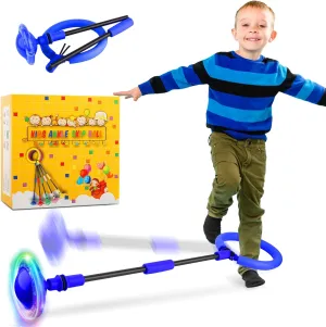 Ankle Skip Ball for Kids, Foldable Colorful Light Flash Wheel Skip Ball for Adults, Indoor Outdoor Game Toys for Kids Girls Boys, Gift for Girls, Boys Ages 5 6 7 8 9 10 11 12 Years Old- Blue